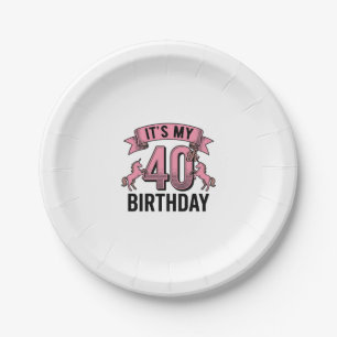 40th Birthday Unicorn Vintage Engraving Design_1 Paper Plate