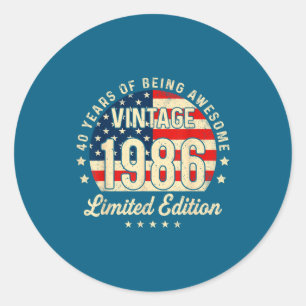 40th Birthday Vintage 1986 40 Year Old Men Usa Fla Classic Round Sticker