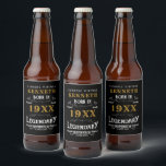 40th Birthday Vintage Black Gold Add Name Year Beer Bottle Label<br><div class="desc">For those celebrating their 40th birthday we have the ideal birthday party beer label with a vintage feel. The black background with a white and gold vintage typography design is simple and yet elegant with a retro feel. Easily customise the text of this birthday gift using the template provided. See...</div>