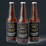 40th Birthday Vintage Black Gold Add Name Year Beer Bottle Label<br><div class="desc">For those celebrating their 40th birthday we have the ideal birthday party beer label with a vintage feel. The black background with a white and gold vintage typography design is simple and yet elegant with a retro feel. Easily customise the text of this birthday gift using the template provided. See...</div>