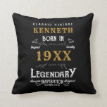 40th Birthday Vintage Black Gold Add Name Year Cushion<br><div class="desc">For those celebrating their 40th birthday we have the ideal birthday throw pillow with a vintage feel. The black background with a white and gold vintage typography design is simple and yet elegant with a retro feel. Easily customise the text of this birthday gift using the template provided. See in...</div>