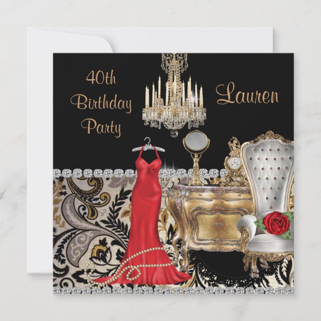 40TH BIRTHDAY VINTAGE BLING  Invitation (Front)