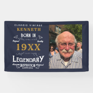 40th Birthday Vintage Blue Gold Add Name Year Banner
