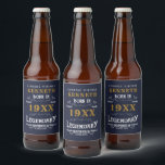 40th Birthday Vintage blue Gold Add Name Year Beer Bottle Label<br><div class="desc">For those celebrating their 40th birthday we have the ideal birthday party beer label with a vintage feel. The blue background with a white and gold vintage typography design is simple and yet elegant with a retro feel. Easily customise the text of this birthday gift using the template provided. See...</div>