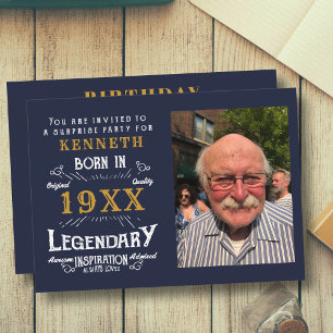 40th Birthday Vintage Blue Gold Add Name Year Invitation