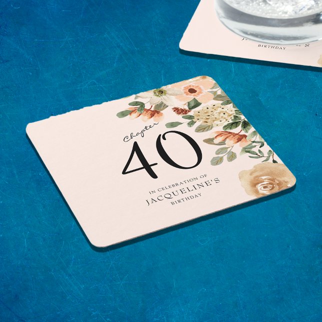 40th Birthday Vintage Floral Square Paper Coaster (Discover how our elegant 40th Birthday Vintage Floral paper coasters can add a personalized touch.)
