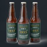 40th Birthday Vintage Green Gold Add Name Year Beer Bottle Label<br><div class="desc">For those celebrating their 40th birthday we have the ideal birthday party beer label with a vintage feel. The green background with a white and gold vintage typography design is simple and yet elegant with a retro feel. Easily customise the text of this birthday gift using the template provided. See...</div>