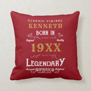 40th Birthday Vintage Red Gold Add Name Year Cushion