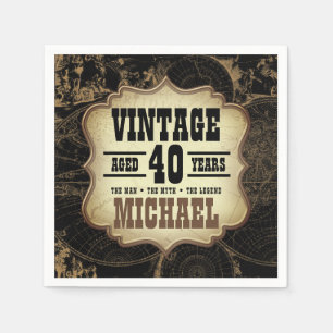 40th Birthday Vintage Theme Birthday Party Napkin