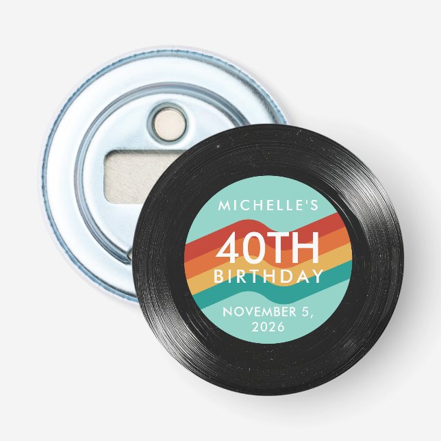 40th Birthday Vinyl Record Bottle Opener (Front)