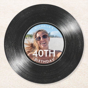 40th Birthday Vinyl Record Photo Paper Coaster