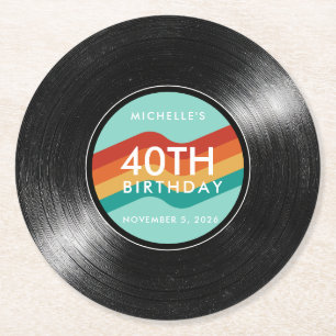 40th Birthday Vinyl Record Retro Paper Coaster