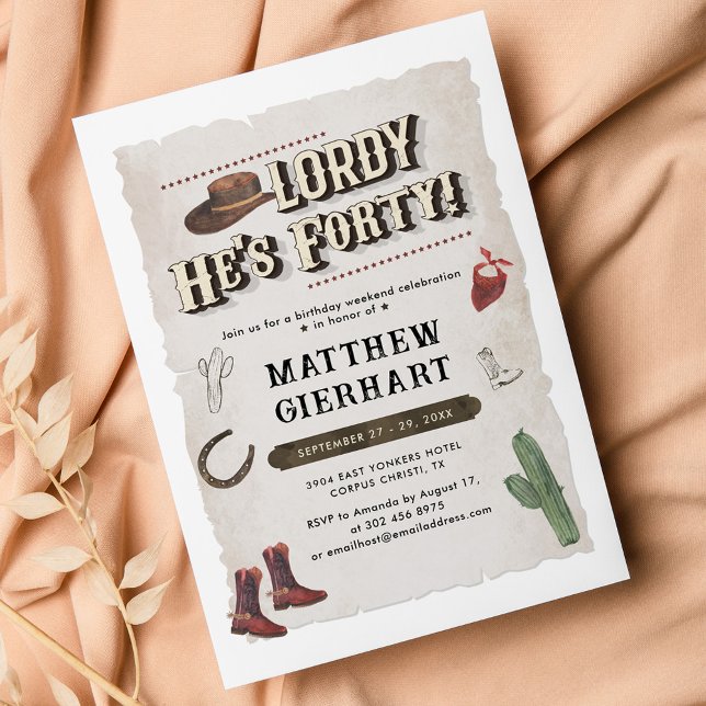 40th Birthday Weekend Retro Cowboy Boots Party Invitation (Cowboy 40 Year Old Birthday Party Invitation)