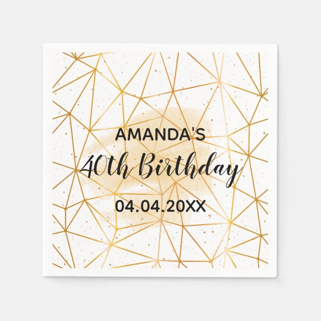 40th birthday white gold geometric napkin (Front)