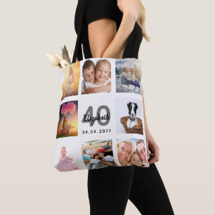 40th birthday white photo collage tote bag