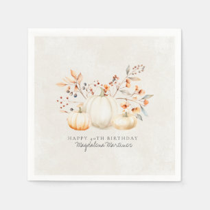 40th Birthday White Pumpkin Fall Leaves Custom Napkin