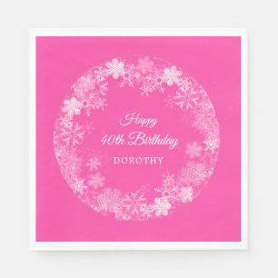 40th Birthday Winter Wonderland Snowflake Pink Napkin