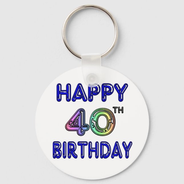 40th Birthday with Ballon Font Key Ring (Front)