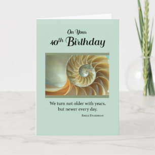 40th Birthday with Spiral Seashell on Green Card