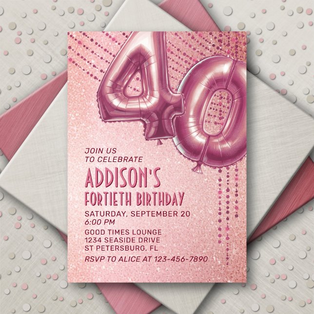 40th Birthday Womens Rose Gold Invitation (Creator Uploaded)