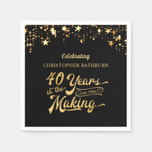 40th Birthday YEARS IN THE MAKING Black Gold Stars Napkin