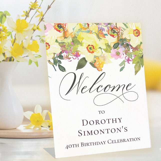 40th Birthday Yellow Daffodil Wildflower Welcome Pedestal Sign (Creator Uploaded)