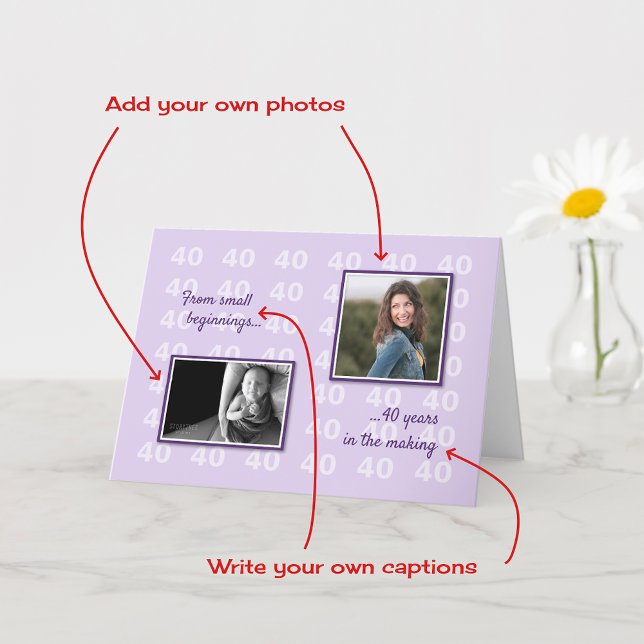 40th birthday your photos and text lilac card (Creator Uploaded)