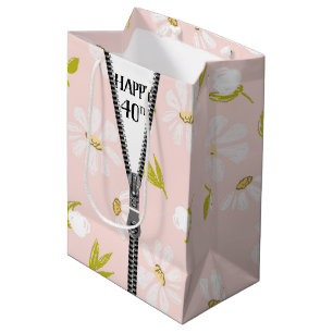 40th Birthday Zipper On Daisy Design   Medium Gift Bag