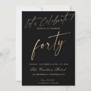 40th Black And Gold Elegant Birthday Party Invitation