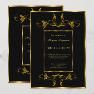40th black Gold birthday party  invitation