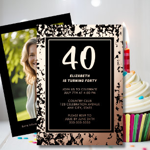 40th Black Rose Gold Photo on Back Custom Template
