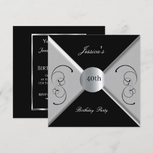 40th Black White Birthday Party Invitation