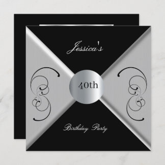 40th Black White Birthday Party Invitation