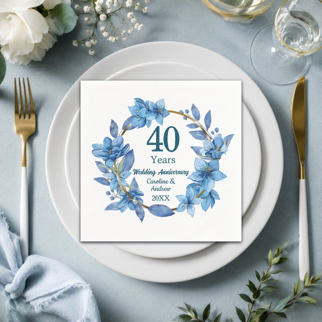 40th Blue Floral Ruby Wedding Anniversary  Napkin (Creator Uploaded)