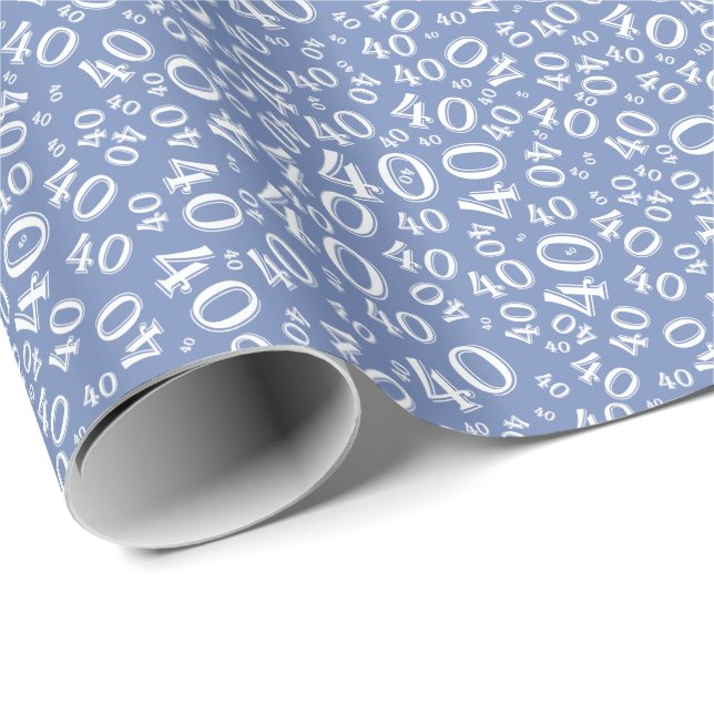 40th Blue/White Birthday Random Number 40 Pattern Wrapping Paper (Roll Corner)