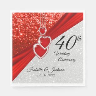 40th Bright Red and Glitter Anniversary / Wedding  Napkin