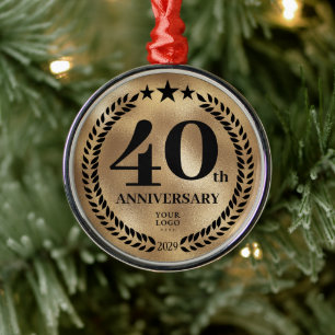 40th Business Anniversary Gold Christmas Metal Tree Decoration