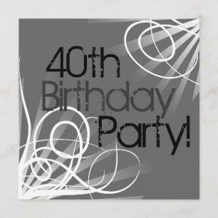 40th Charcoal Swirl Custom Invitations front/back