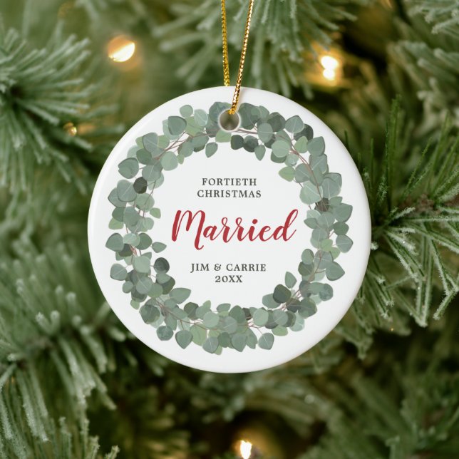 40th Christmas Married Personalised Milestone Year Ceramic Tree Decoration (Tree)