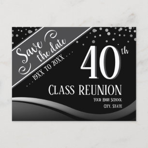 40th Class Reunion Elegant black Announcement Postcard