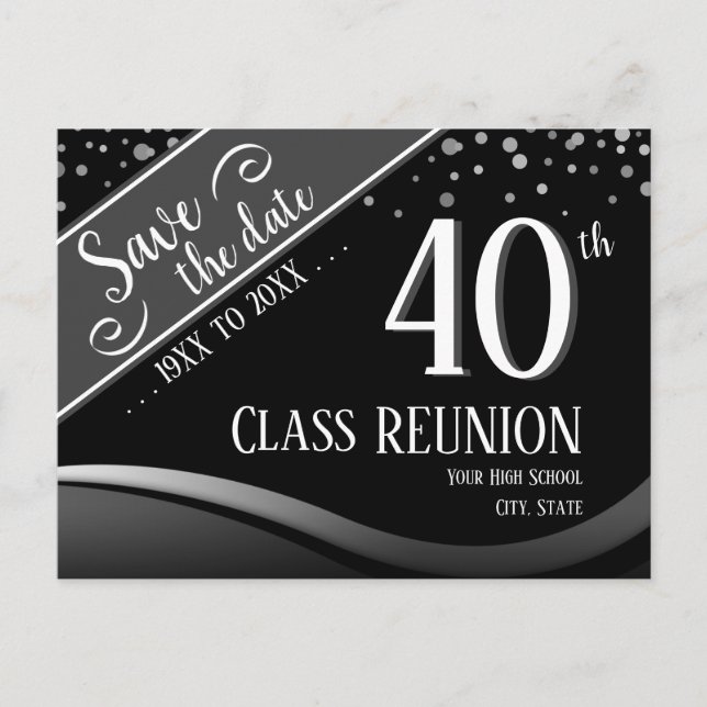 40th Class Reunion Elegant black Announcement Postcard (Front)