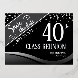 40th Class Reunion Elegant black Foil Holiday Postcard