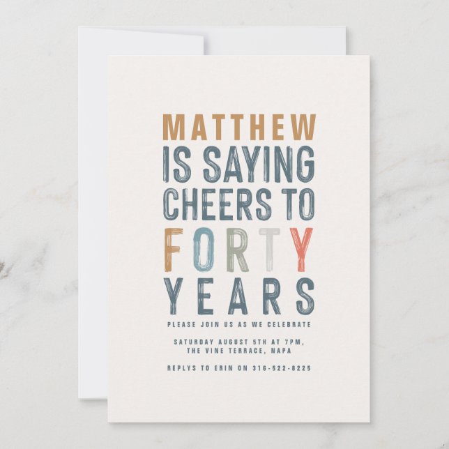 40th Classy colourful cheers to forty year birthda (Front)