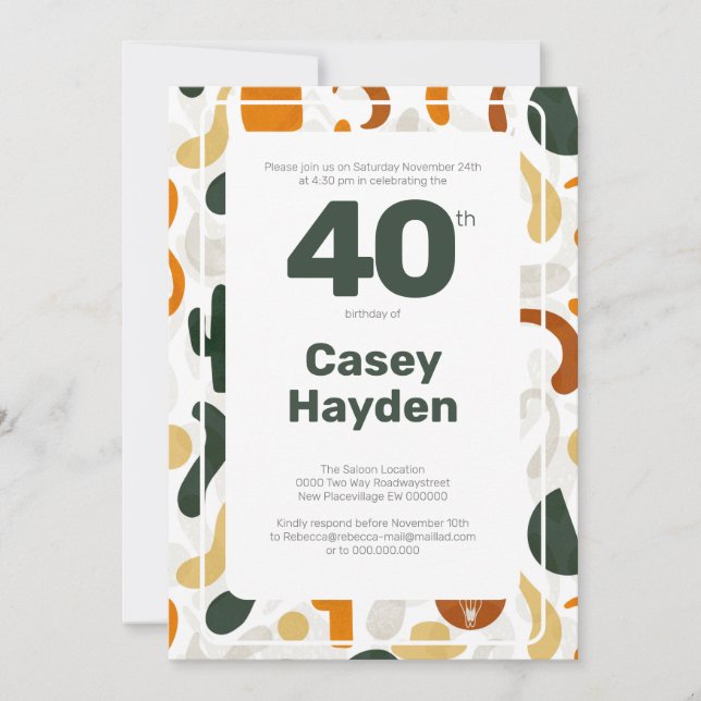 40th cowboy western style hat cactus invitation (Front)