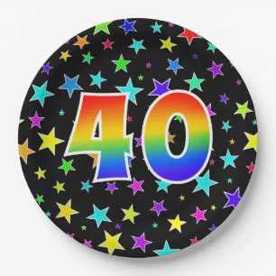 40th Event: Bold, Fun, Colorful Rainbow 40 Paper Plate