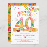 40th Fiesta Birthday Party Invitation<br><div class="desc">Taco Bout a birthday! Celebrate a 40th Birthday with this fiesta themed invitation! The design features a large papel picado 40,  chips & salsa,  and tacos! This invite will set the stage for a nacho average fiesta!</div>