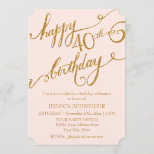 40th, Fortieth Birthday Party Ticket Celebration Invitation