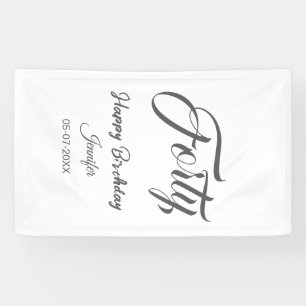40th forty letterbirthday add name date year gray  banner