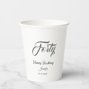 40th forty letterbirthday add name date year gray  paper cups