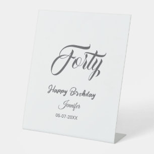 40th forty letterbirthday add name date year gray pedestal sign
